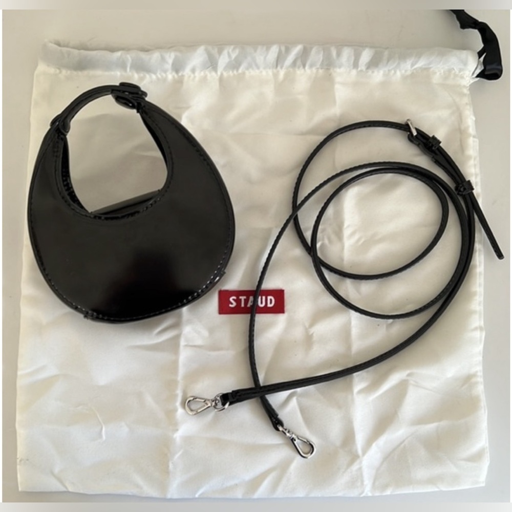 STAUD MICRO MOON BAG BLACK POLISH original box w/ paperwork - Picture 11 of 11